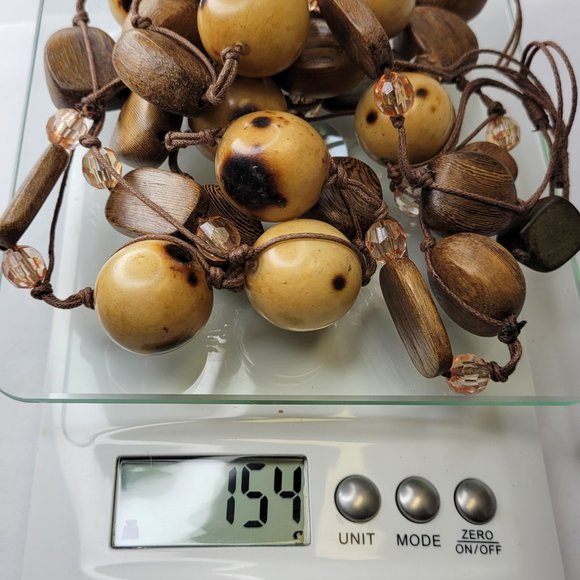 Large Wood Inspired Earthtone Beaded Long Statement Necklace - Picture 6 of 10